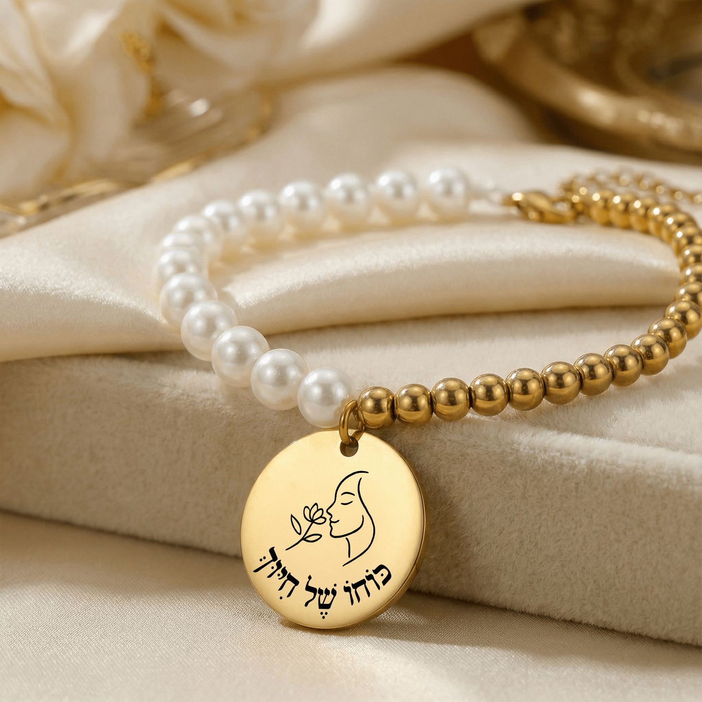 The Power of a Smile – “Kocho Shel Chiyuch” Pearl & Gold Beads Coin Bracelet