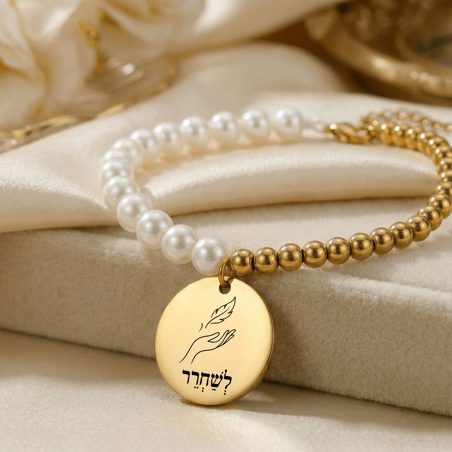 Let Go –“Leshachrer” Pearl & Gold Beads Coin Bracelet